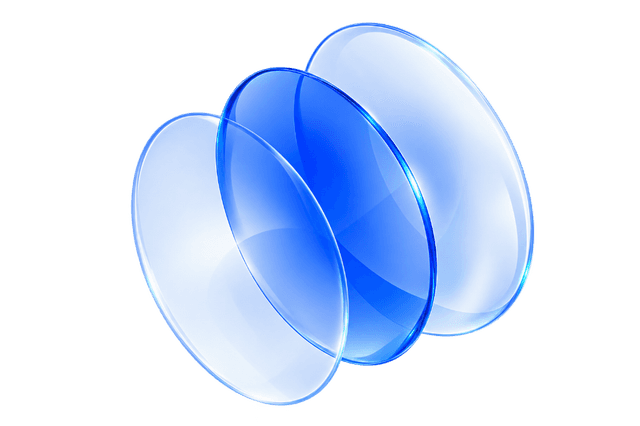 Layered translucent blue glass ovals