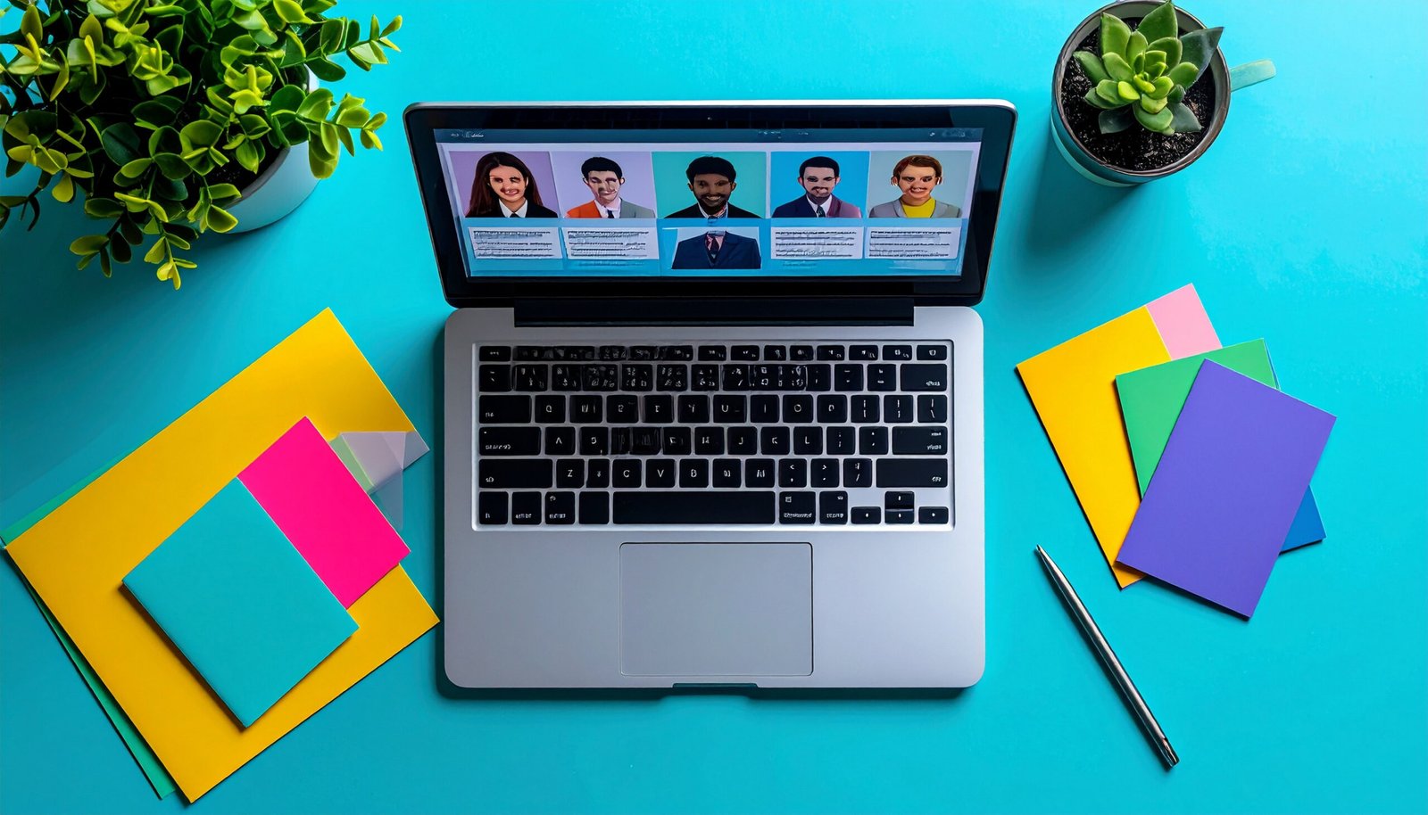 Team Video Conference on Laptop in Modern Workspace