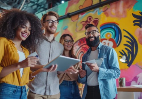 Creative Professionals with Tablets in Colorful Office AIG41