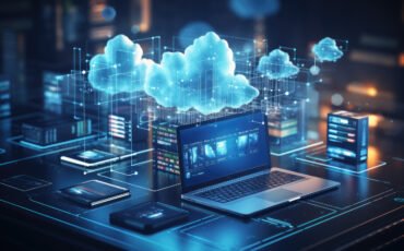 Digital informational technology web futuristic hologram with cloud computing. Generative AI