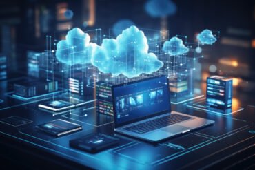 Digital informational technology web futuristic hologram with cloud computing. Generative AI