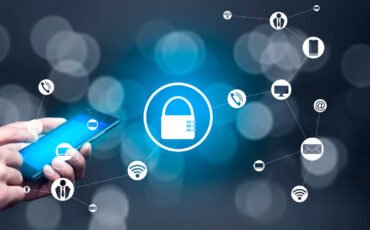 man holding smartphone with lock icon