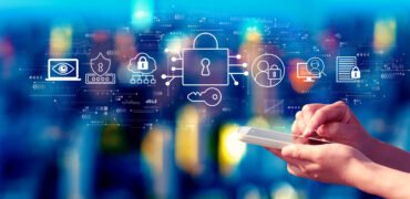 Data Security concept with person using a smartphone at night