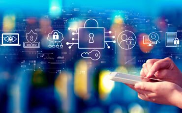 Data Security concept with person using a smartphone at night