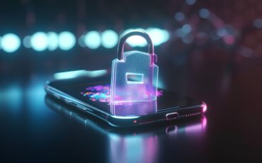 3d rendering of a smartphone with a padlock on the screen