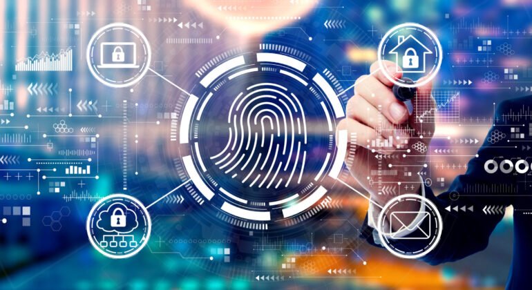 Fingerprint scanning theme with businessman