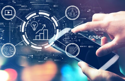 Content marketing concept with city lights at night