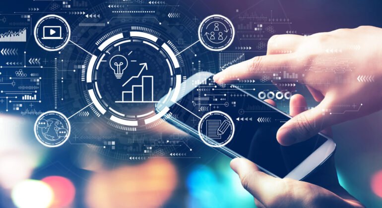 Content marketing concept with city lights at night